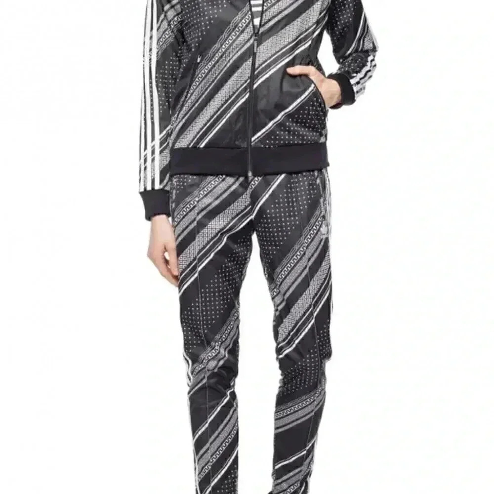 NWT Adidas black and white striped long sleeve casual athletic jacket XXS